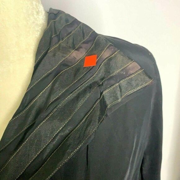 Vintage 40s Large Collar Shirt Dress M Black Buttons Gathered Waist Study Repair - Picture 11 of 12